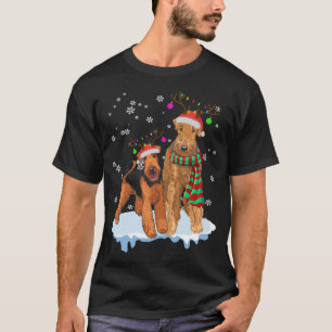Cute Christmas Airedale Terrier Santa Hats Reindee T-Shirt