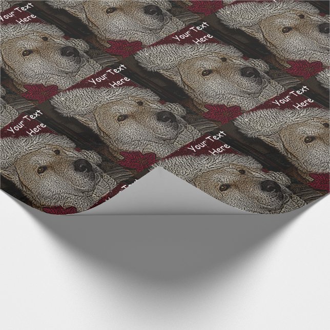Cute christmas akita in red santa hat portrait wrapping paper (Corner)