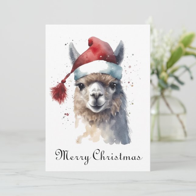 Cute Christmas Alpaca, custom Holiday Card (Standing Front)