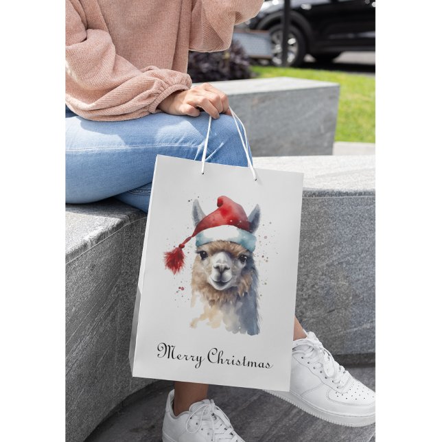 Cute Christmas Alpaca, custom Medium Gift Bag (Creator Uploaded)