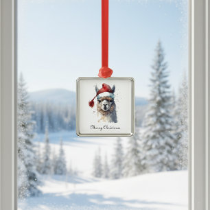 Cute Christmas Alpaca, custom Metal Tree Decoration