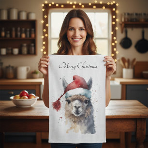 Cute Christmas Alpaca, custom Tea Towel