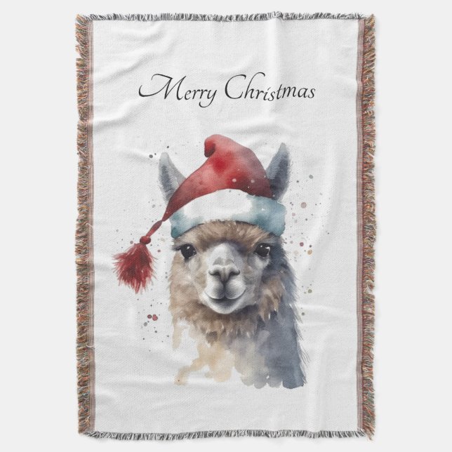 Cute Christmas Alpaca, custom Throw Blanket (Front Vertical)