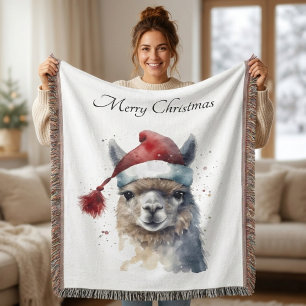 Cute Christmas Alpaca, custom Throw Blanket