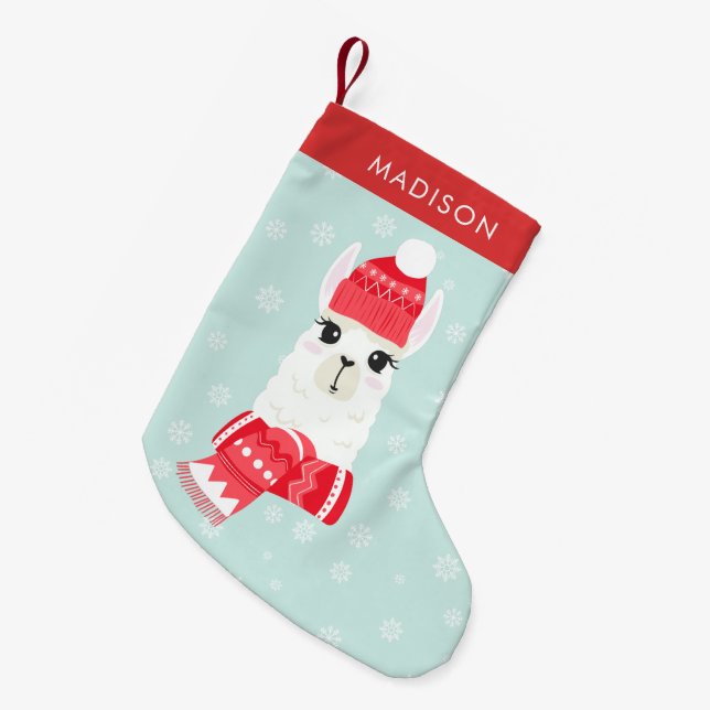 Cute Christmas Alpaca Personalised Small Christmas Stocking (Front (Hanging))