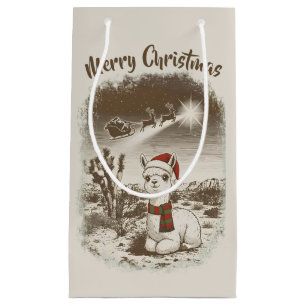 Cute Christmas Alpaca + Santa + Reindeer Sleigh - Small Gift Bag