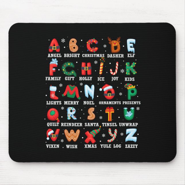 Cute Christmas Alphabet Kindergarten Preschool Tea Mouse Mat (Front)