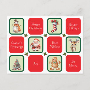Cute Christmas and Holiday Wishes in Squares  Postcard