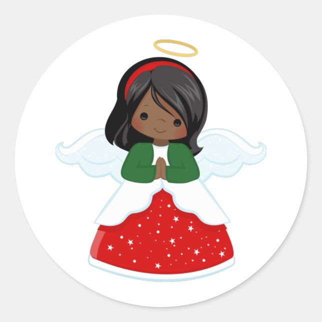 Cute Christmas Angel Classic Round Sticker (Front)
