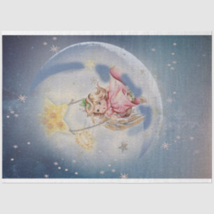 Cute Christmas Angel Swinging To the Moon Tissue Paper