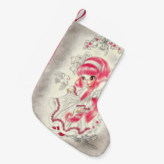 Cute Christmas Angel With Red Hair And Holly Small Christmas Stocking