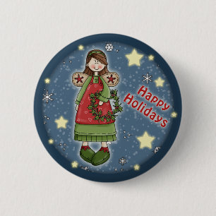 Cute Christmas angel with wreath 6 Cm Round Badge