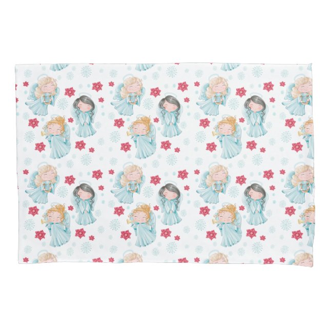 Cute Christmas Angels Pillowcase (Front)