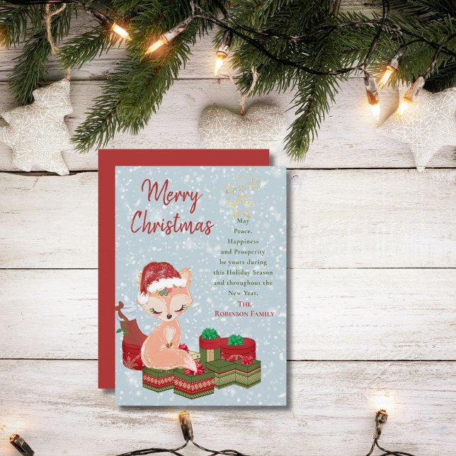 Cute Christmas Animal Baby Fox & Red Santa Hat  Holiday Card (Creator Uploaded)
