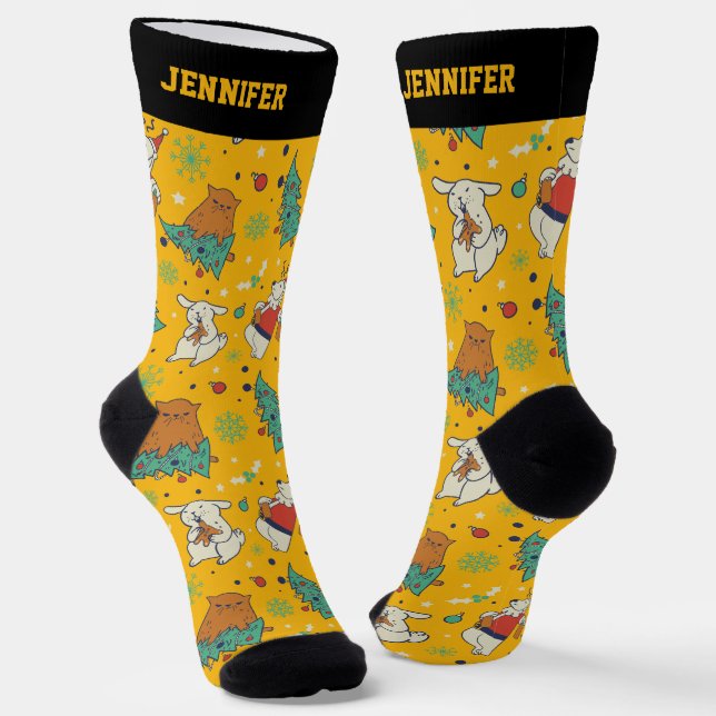 Cute Christmas Animal Pattern Xmas Winter Holiday Socks (Angled)