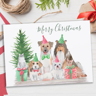 Cute Christmas Animals Dog Cat Puppy Kitten Holiday Card