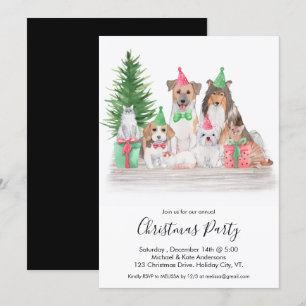 Cute Christmas Animals Dog Cat Puppy Kitten Party Invitation