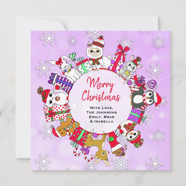 Cute Christmas Animals Festive Custom Card (Front)