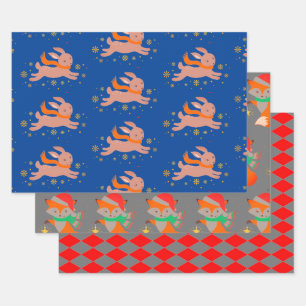 CUTE CHRISTMAS ANIMALS FLAT SHEET Wrapping Paper