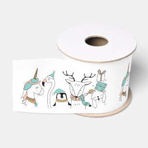 Cute Christmas Animals Grosgrain Ribbon