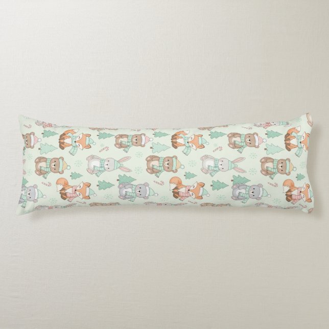 Cute Christmas Animals Seamless Pattern Body Cushion (Front)