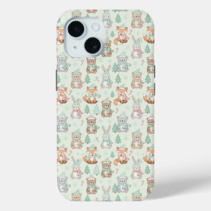 Cute Christmas Animals Seamless Pattern iPhone 15 Case