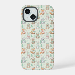 Cute Christmas Animals Seamless Pattern iPhone 15 Case