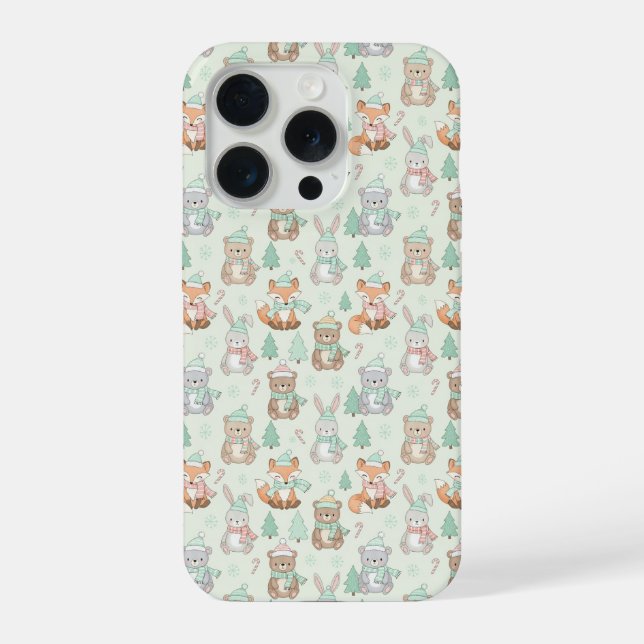 Cute Christmas Animals Seamless Pattern iPhone Case (Back)