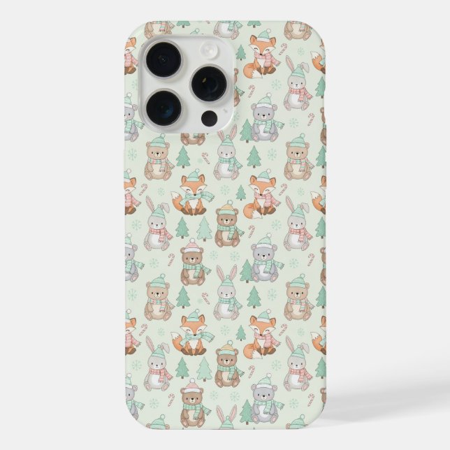 Cute Christmas Animals Seamless Pattern iPhone Case (Back)