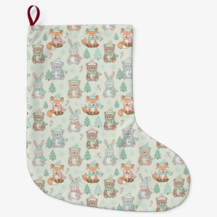 Cute Christmas Animals Seamless Pattern Large Christmas Stocking
