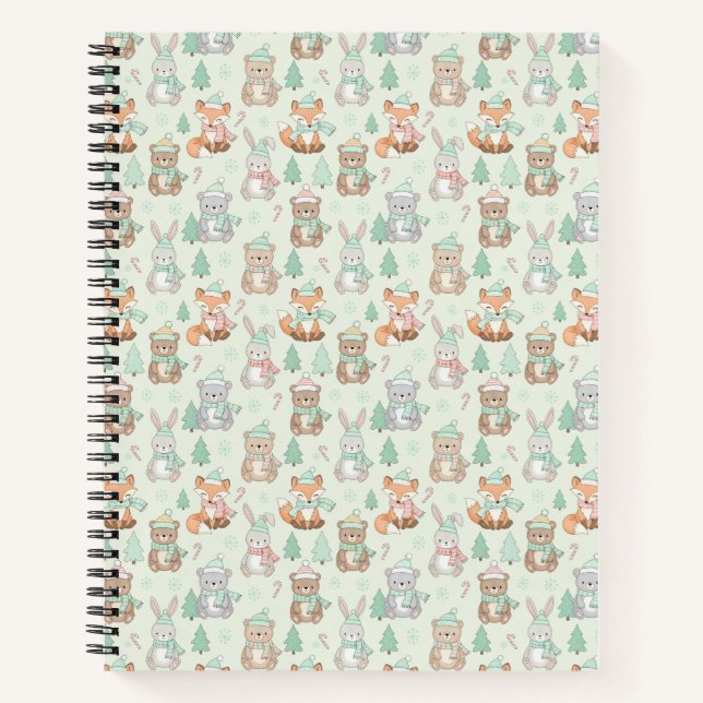 Cute Christmas Animals Seamless Pattern Notebook (Front)