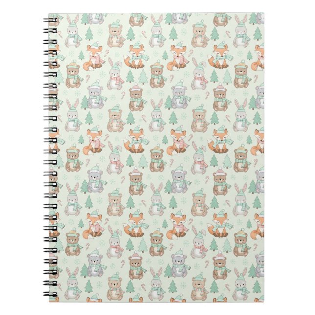 Cute Christmas Animals Seamless Pattern Notebook (Front)