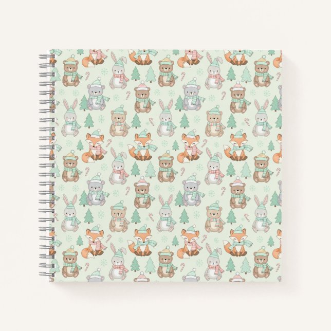 Cute Christmas Animals Seamless Pattern Notebook (Front)