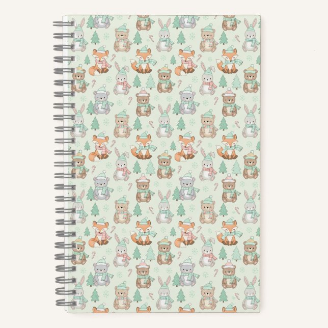 Cute Christmas Animals Seamless Pattern Notebook (Front)