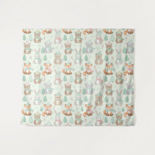 Cute Christmas Animals Seamless Pattern Tapestry