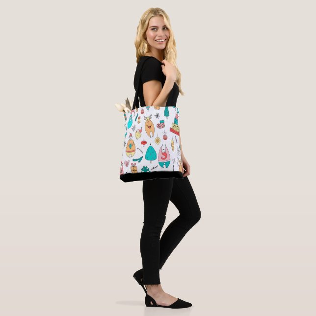 Cute Christmas Animals Seamless Pattern Tote Bag (On Model)