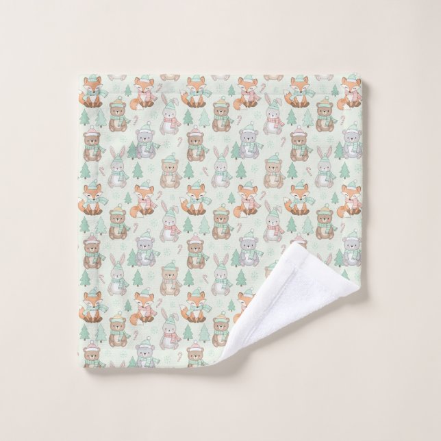 Cute Christmas Animals Seamless Pattern Wash Cloth (Wash Cloth)