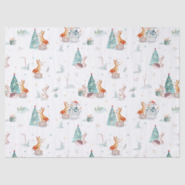 Cute Christmas animals winter pattern Tissue Paper (Front)