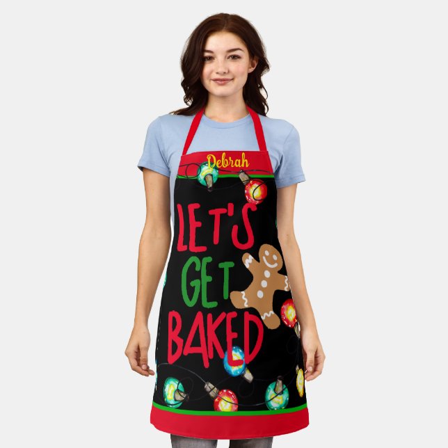 Cute Christmas Aprons | Lets Get Baked Apron Gift  (Worn)