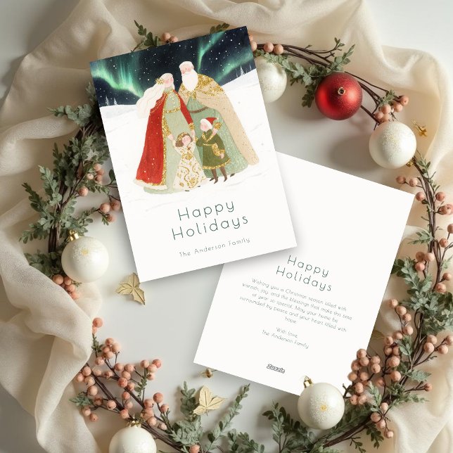 Cute Christmas Aurora Borealis Nordic Family Holiday Card (Cute Christmas Aurora Borealis Nordic Family Holiday Cards. )