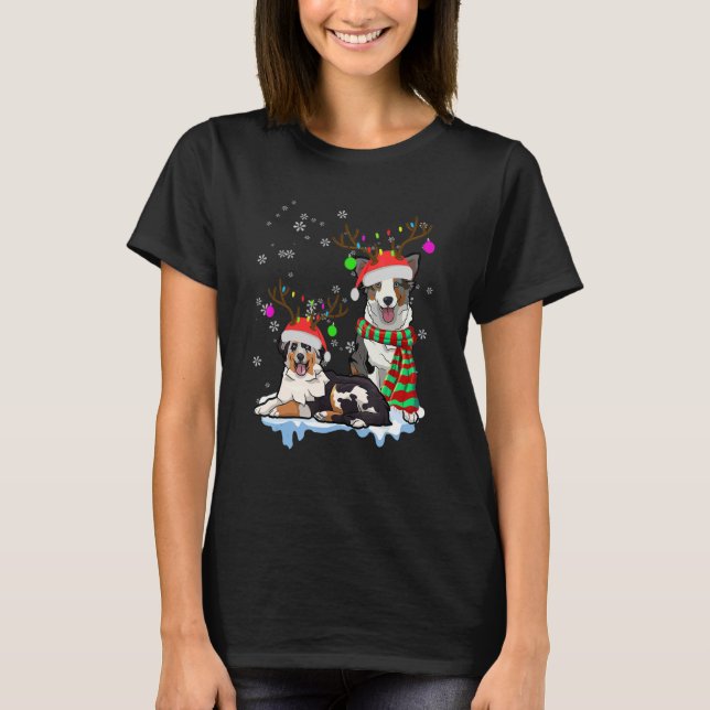 Cute Christmas Australian Shepherd Santa Hats Rein T-Shirt (Front)