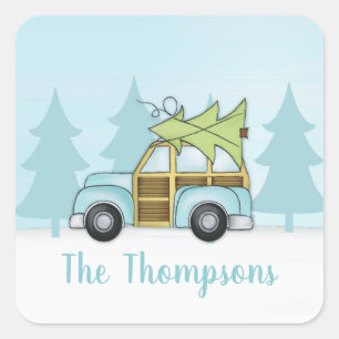 Cute Christmas Automobile Holiday Custom Name Square Sticker