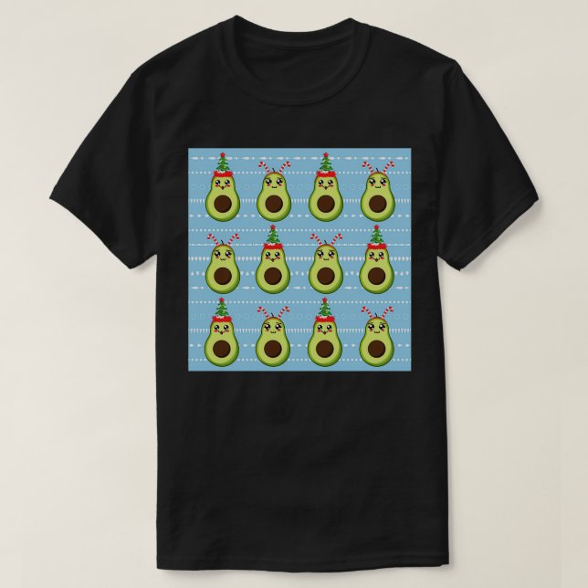 Cute Christmas Avocado Pattern T-Shirt (Design Front)