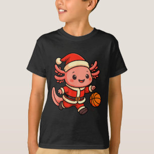 Cute Christmas Axolotl Basketball Player T-Shirt