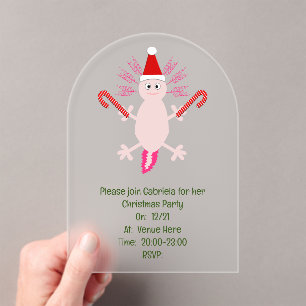 Cute Christmas Axolotl Custom Acrylic Invitations