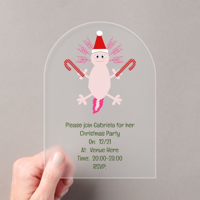 Cute Christmas Axolotl Custom Acrylic Invitations (Insitu (Handheld))