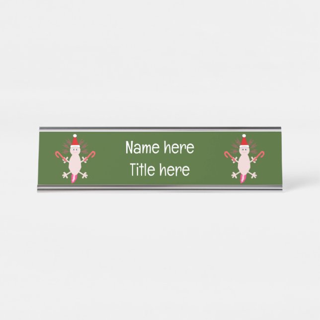 Cute Christmas Axolotl Custom Desk Name Plate (Front)