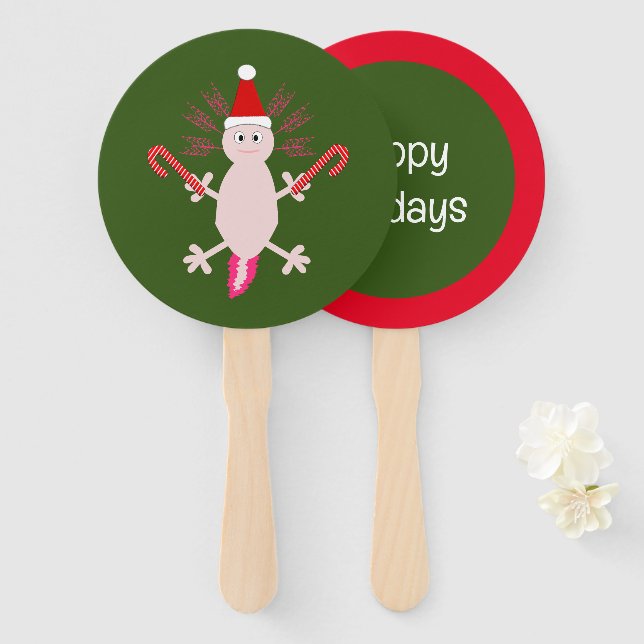 Cute Christmas Axolotl Custom Hand Fan (Front and Back)