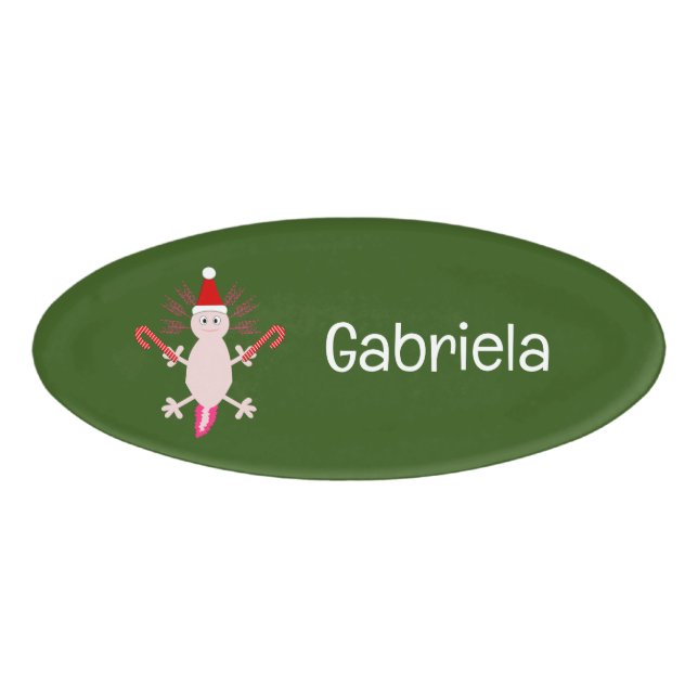 Cute Christmas Axolotl Custom Name Tag (Front)