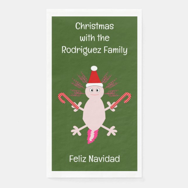 Cute Christmas Axolotl Custom Napkin (Front)